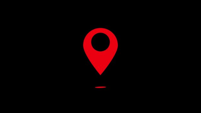 Red Location Map Pin Pointer Icon Destination Symbol Isolated on Black Background.