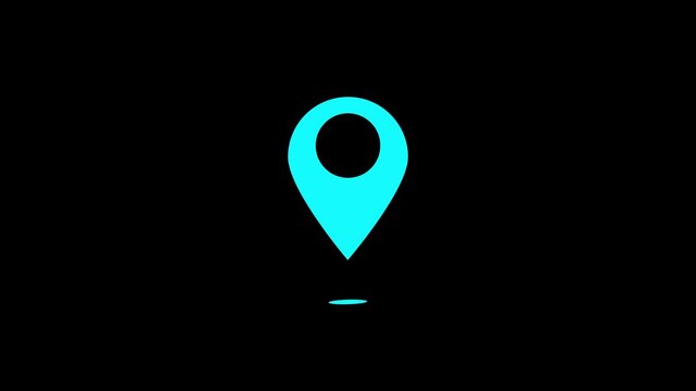 Cyan Location Map Pin Pointer Icon Destination Symbol Isolated on Black Background.
