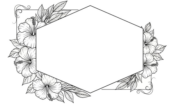 Hexagonal floral frame with orchids and leaves for text overlay design