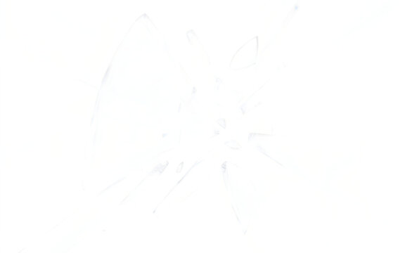 Shattered glass shards explosion effect creating sharp dangerous fragments flying in dynamic motion pattern with bright light reflection rays captured in high resolution isolated against a solid white