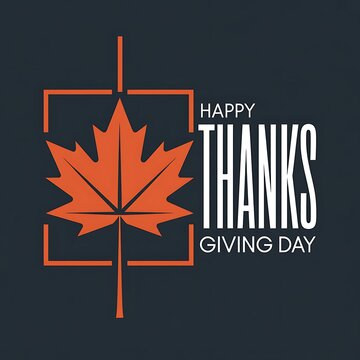 Happy thanksgiving day greeting with a vibrant orange maple leaf and geometric design
