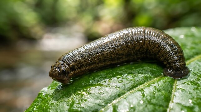Wild leech crawling on leaf