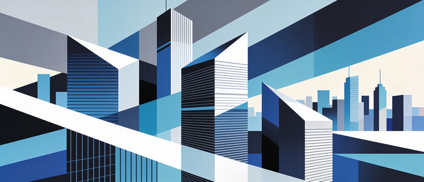 Modern business city skyline with abstract geometric architecture background