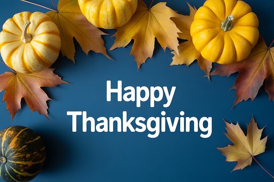 Festive thanksgiving arrangement with pumpkins and autumn leaves on a dark background