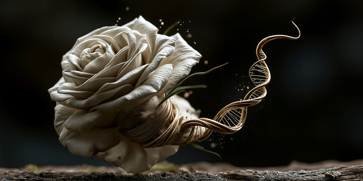An elegant depiction of goldwrapped rose nestled in textured earth highlighting craftsmanship