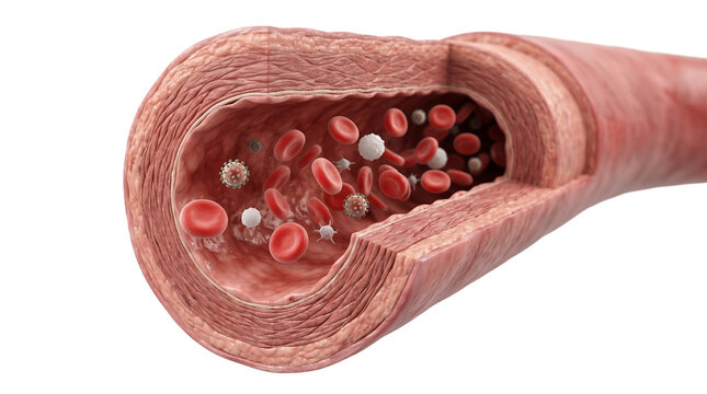 Cross section of human artery with blood cells flowing as isolated object