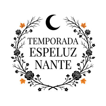 Colecci&oacute;n de logotipos de Halloween con vi&ntilde;etas florales oscuras. Ilustraciones vectoriales de lunas, rosas negras y hojas oto&ntilde;ales para el dise&ntilde;o de temporada espeluznante y est&eacute;tica g&oacute;tica.