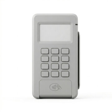 Card payment terminal with keypad and screen in minimalist design  