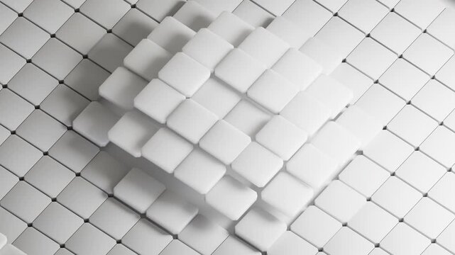 White corporate abstract background featuring a modern 3D geometric pattern of rounded squares. Ideal for business presentations, technology designs, and clean minimalist projects. Inspiring and peace