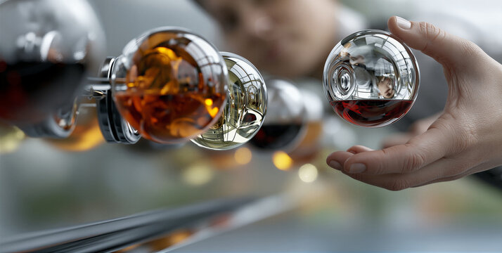 Artistic closeup capturing intricate details of aroma testing in modern laboratory environment