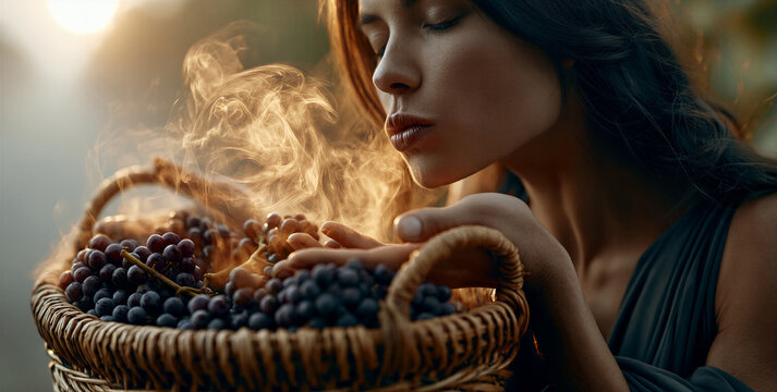 Close examination of sommelier immersed in aromatic vineyard scent during evening