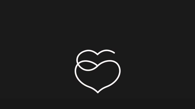 Minimalist white line art heart evolution sequence against a solid dark charcoal background setting