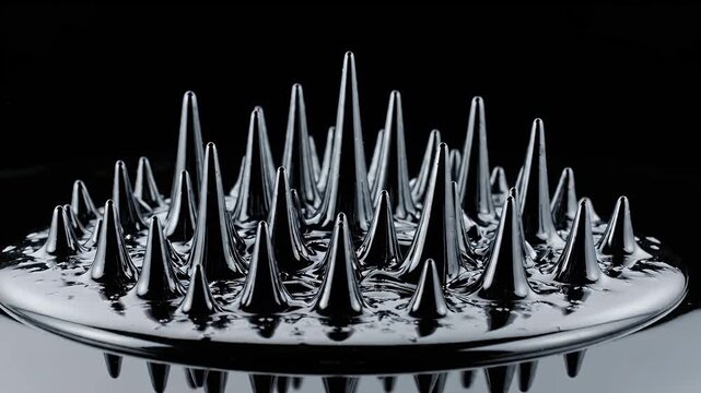 Ferrofluid Spikes Rising Under Magnetic Influence in Macro Detail