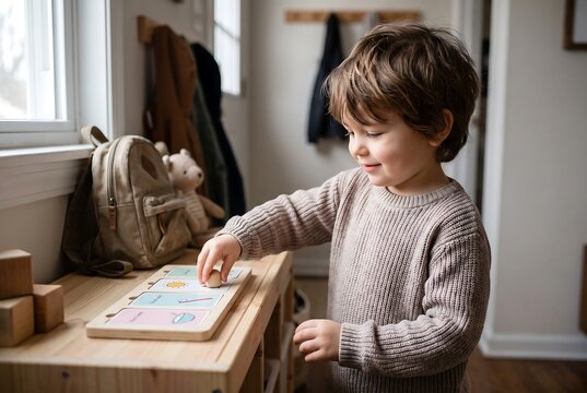 Child Practicing Visual Schedule And Independent Learning Routine