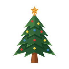 Obraz premium Decorated green Christmas tree with a gold star and colorful ornaments for holiday celebration