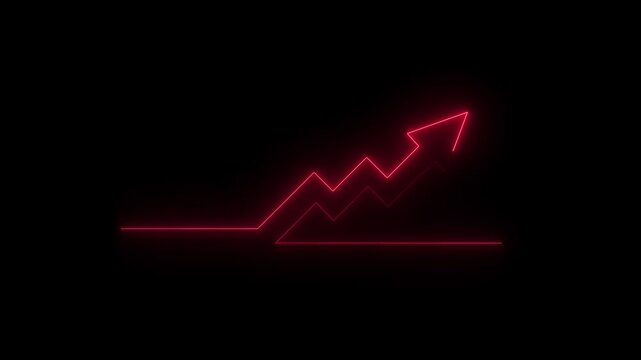 Abstract neon arrow business graph chart icon animation background. Market Recovery Concept. Successful growth trend green line graph going Upon the black, background financial data and diagrams .4k