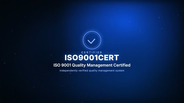 Animated ISO 9001 quality management certification badge representing an accredited corporate quality standard and verified compliance