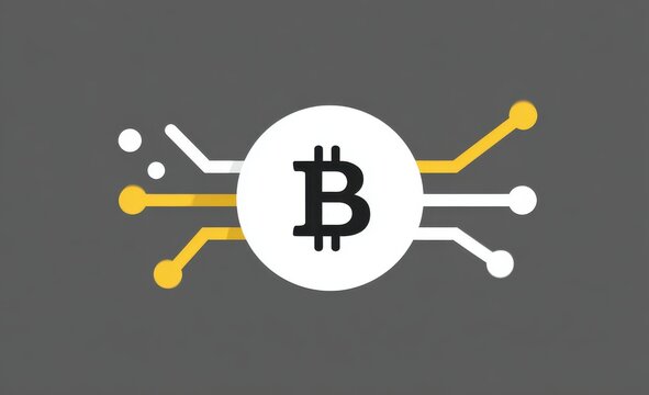 Minimalist Bitcoin Cryptocurrency Logo with Digital Circuit Lines