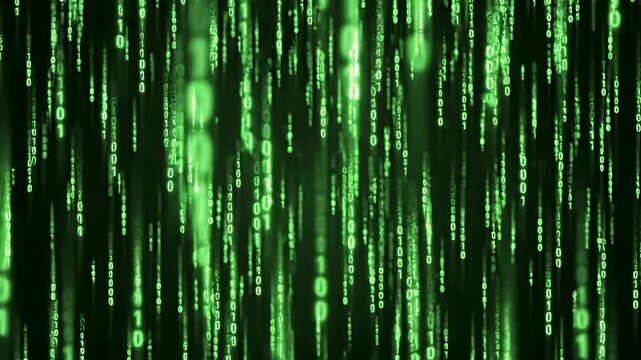 Green Binary Code Rain Background for Cyber Security and Data