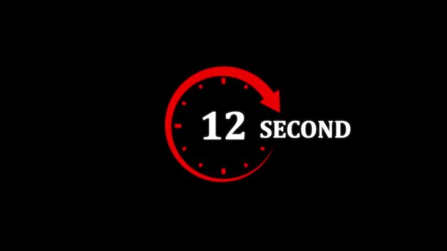 Twelve Second Timer Countdown Graphic With Red Arrow On Black Background image photo