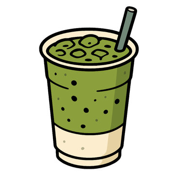Iced green tea drink in a plastic cup with straw illustration isolated on white background