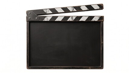 Fototapeta premium clapperboard movie film director slate cinema action scene take hollywood video media entertainment board wood wooden black white stripes striped props on transparent background