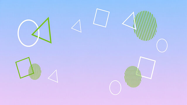 Abstract pastel gradient background with floating geometric shapes circles squares and triangles for modern creative banner design