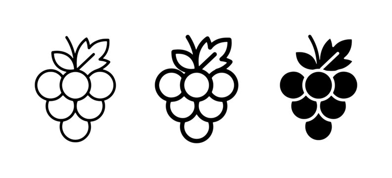 Grape Icons Set, Fruit Vector Graphics, Simple Food Symbols for Healthy Eating