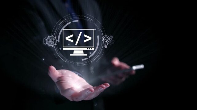 Modern web development concept featuring coding symbols, web development process, web development interface, and web development tools with futuristic design. Elide