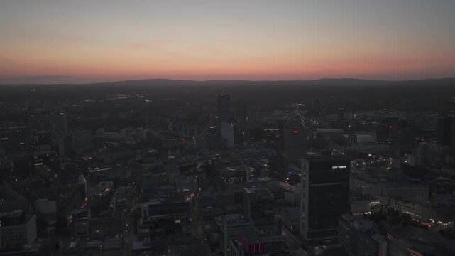 Pan down over Manchester Skyline UK