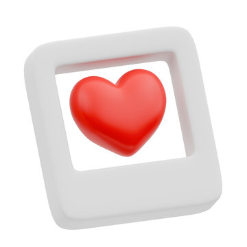 3D Photo Frame Icon with Red Heart