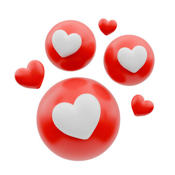 3D Red Heart Like Icons Set