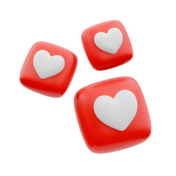 3D Red Heart Like Icons Floating in Space