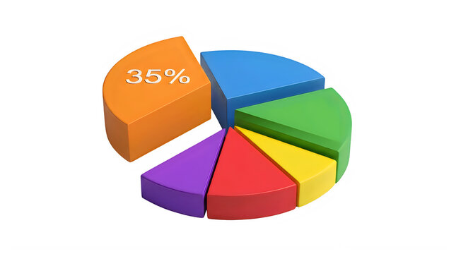Colorful 3D pie chart showing a thirty five percent segment with business