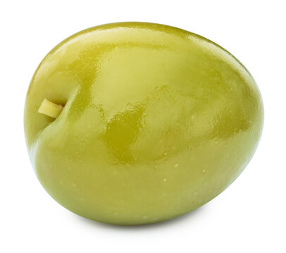Green olive isolated on white background. Ripe organic fresh green berry with clipping path