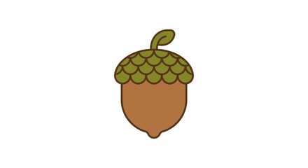 A flat vector illustration depicts a brown acorn with a green cap against a white background © njhasan