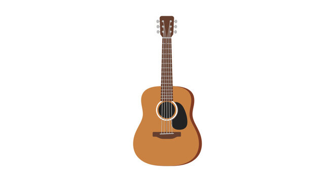 Acoustic guitar illustration features a flat stylized design on a white background