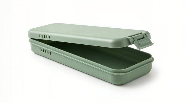 Green rectangular hard case pencil box for stationery storage with stationery