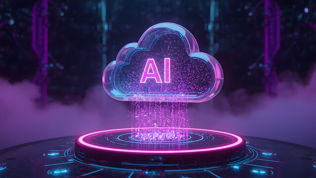 Cloud and edge computing technology data transfer concept. A large cloud icon is in the center, Ai Brain Cloud Big data, network, Science and futuristic ai cloud background concept.