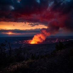 Fototapeta premium Stunning Volcanic Eruption at Twilight in Hawaii.