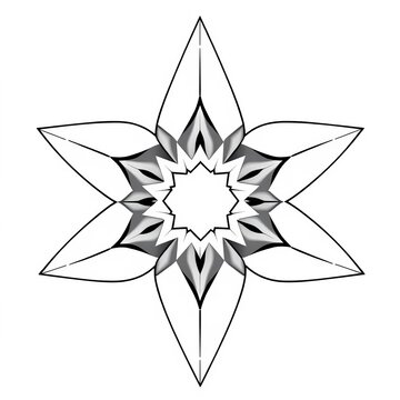 Geometric octagram shape with eight pointed star polygon in black and white vector line art illustration, line art, vector