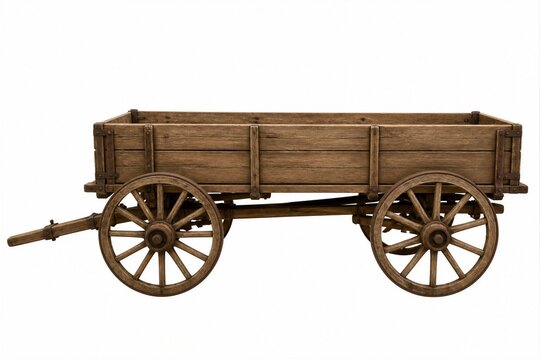 Wooden wagon cart isolated on white background