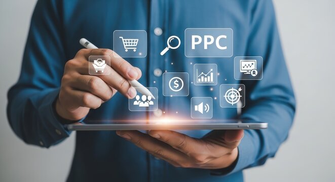 Ppc pay per click marketing strategy icon set