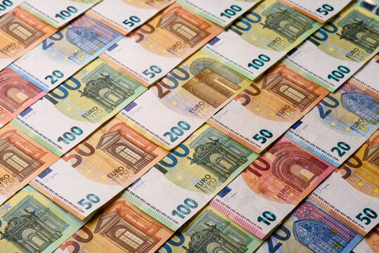 Paper cash euro as a means of payment and exchange in Europe. Euro banknotes