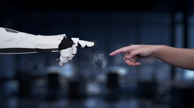 A captivating visual representation of artificial intelligence engaging in multilingual communication, featuring hands and dynamic language text over a globe. Synapse