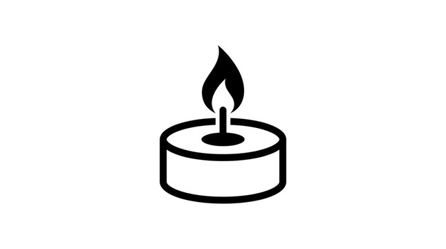 Minimalist black candle icon featuring a single flame rendered in a clean flat vector art style