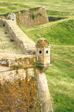 Valenca do Minho stone sentry box on fortress wall The Concept of historical defense and medieval architecture