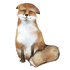 Naklejka premium PNG smiling fox watercolor element on transparent background
