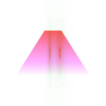 Geometric abstract with a vibrant pink trapezoid overlaid on a vertical, colorful gradient of green, yellow, and blue, digital modern and striking, isolated on black