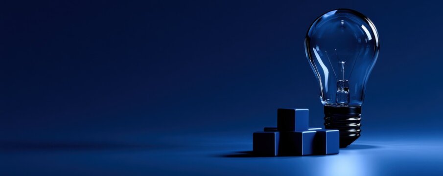 A sculptural lightbulb beside early prototype cubes, communicating healthy early-stage growth.